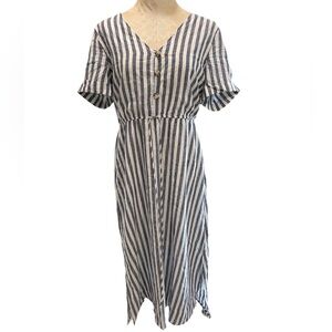 Everly Blue and White Midi Dress